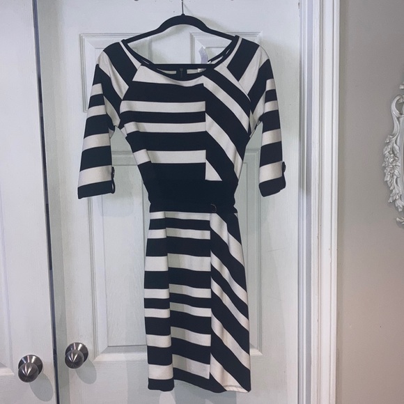 Belted Striped Cocktail Dress - Picture 1 of 3